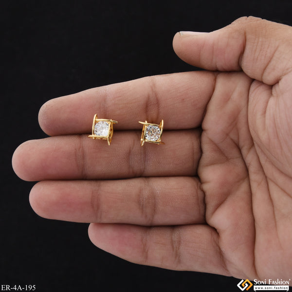 White Stone Casual Design Gold Plated Earrings for Ladies - Style A195