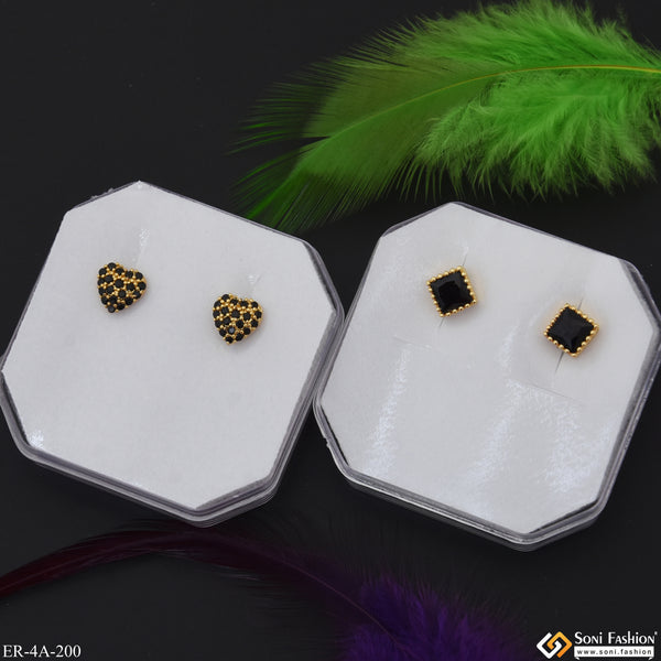 Black Diamonds Gold Plated Two Stud Earrings Set for Ladies - Style A200