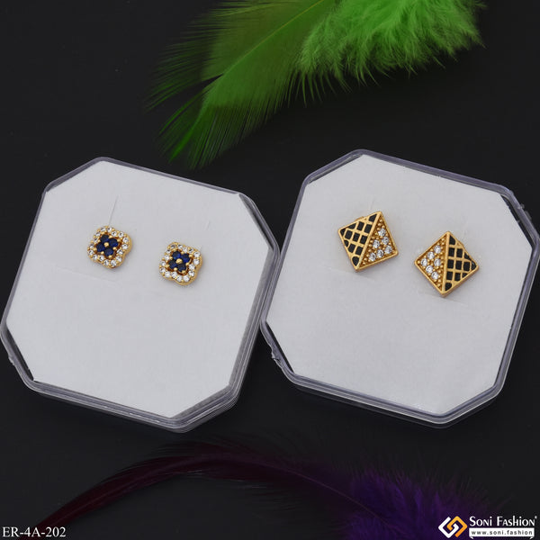 Chic Design Gold Plated Two Stud Earrings Set for Ladies - Style A202