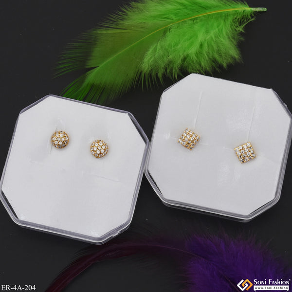 White Diamonds Gold Plated Two Stud Earrings Set for Ladies - Style A204