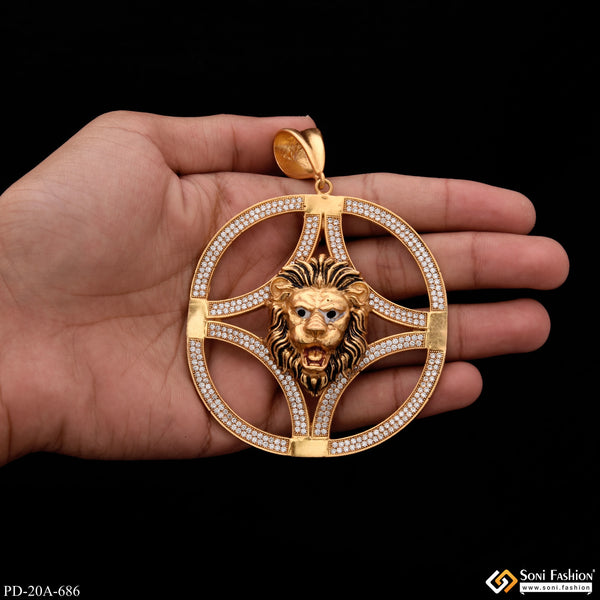 Emboss Lion with Diamond Casual Design Premium-Grade Quality Gold Plated Pendant - Style A686