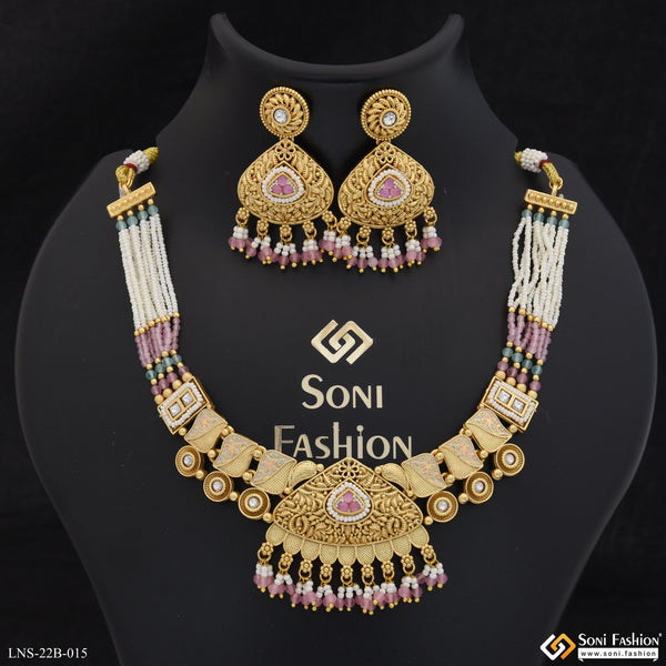 Fancy Design Gold Plated Antique Necklace Set for Women - Style B015