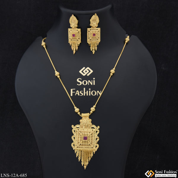 Finely Detailed Latest Design Gold Plated Necklace Set for Ladies - Style A685