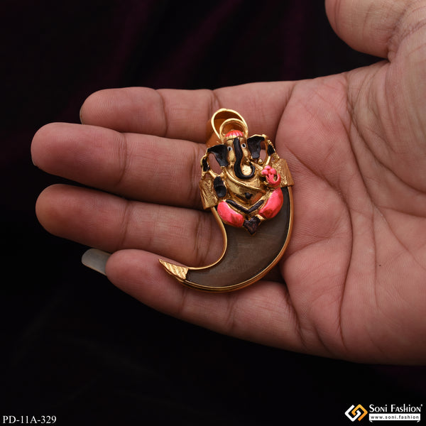 Ganesha in Artificial Lion Nail Classic Design Gold Plated Pendant for Men - Style A329