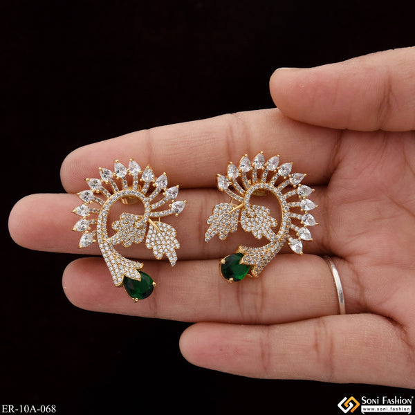 Green Stone with Diamond Designer Gold Plated Earrings for Ladies - Style A068