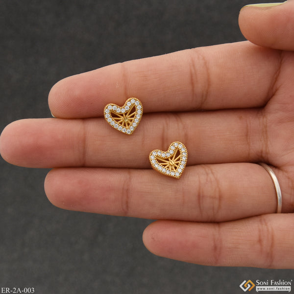 Heart Shape with Diamond Fashionable Gold Plated Earrings for Ladies - Style A003