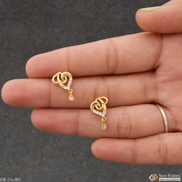 Heart with Diamond Artisanal Design Gold Plated Earrings for Ladies - Style A001