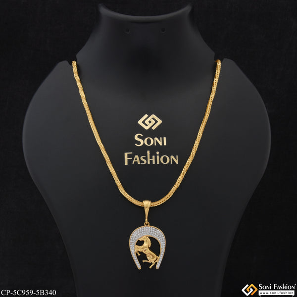 Horse Hand-Crafted Design Gold Plated Chain Pendant Combo for Men (CP-C959-B340)