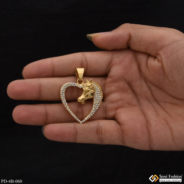 Horse with Diamond Finely Detailed Design Gold Plated Pendant for Men - Style B060