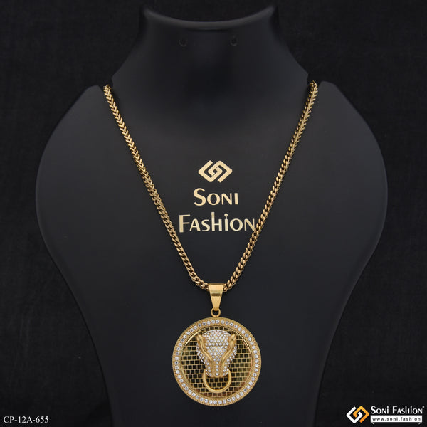 Jaguar Golden Color Pendant With Chain for Men - Style A655