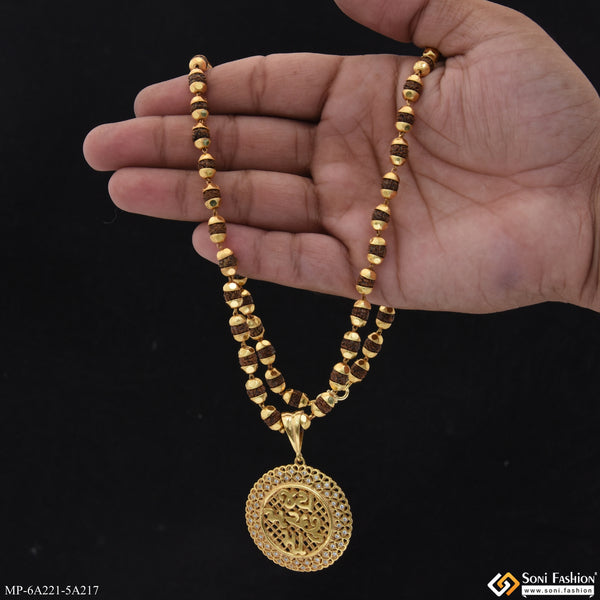 Jay Machhu Maa Gold Plated Pendant with Rudraksha Mala for Men (MP-A221-A217)