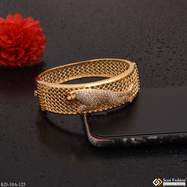 Jaguar Net with Diamond Graceful Design Gold Plated Kada for Men - Style A125