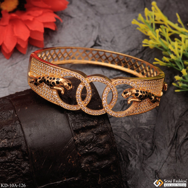 Jaguar With 4 Rings and Diamond Design High Quality Gold Plated Kada - Style A126