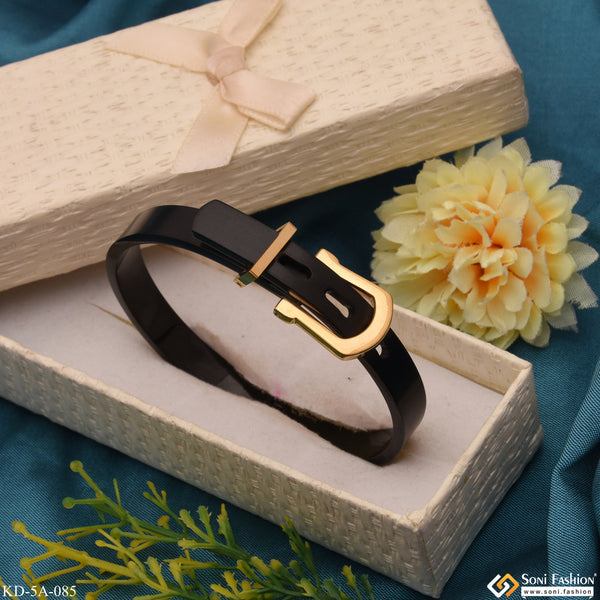 Black Belt Bracelet Kada Distinctive Design Gold Plated For Men - Style A085