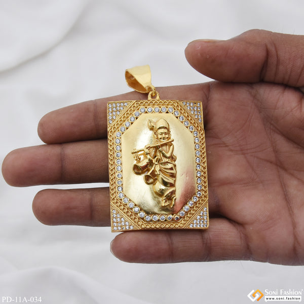 Krishna With Diamond Best Quality Elegant Design Gold Plated Pendant - Style A034