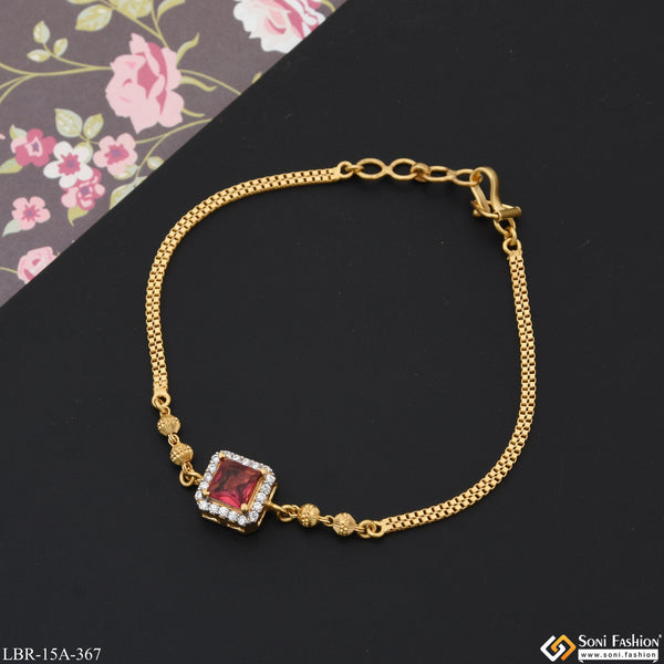 1 Gram Gold Plated Red Stone with Diamond Designer Bracelet for Lady - Style A367