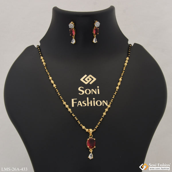 1 Gram Gold Plated Red Stone Fancy Design Mangalsutra Set for Women - Style A433