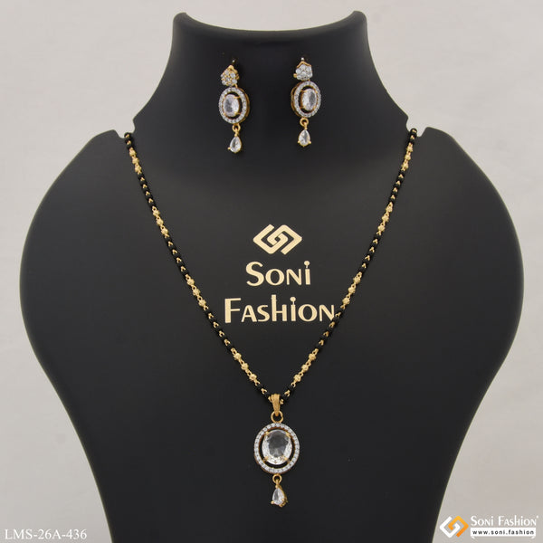 1 Gram Gold Plated White Stone Fashionable Mangalsutra Set for Women - Style A436