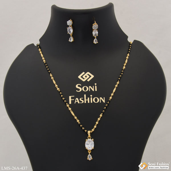 1 Gram Gold Plated White Stone Best Quality Mangalsutra Set for Women - Style A437