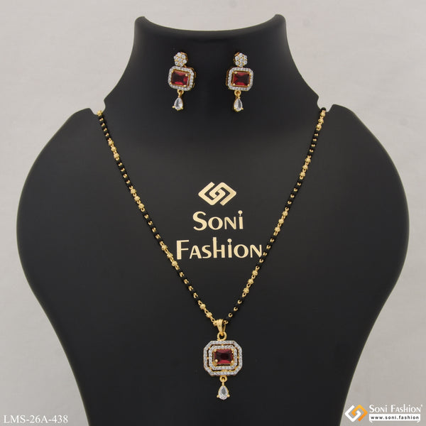 1 Gram Gold Plated Red Stone New Style Mangalsutra Set for Women - Style A438