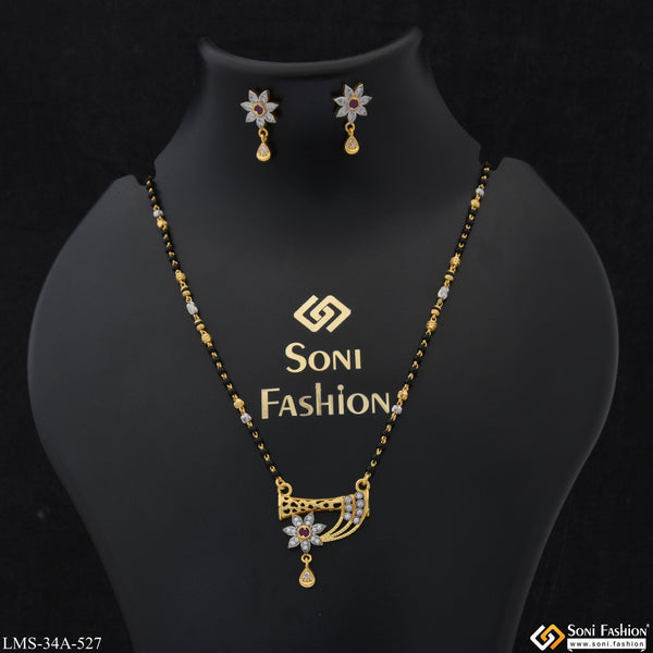 1 Gram Gold Plated Artisanal Design Mangalsutra Set for Women - Style A527