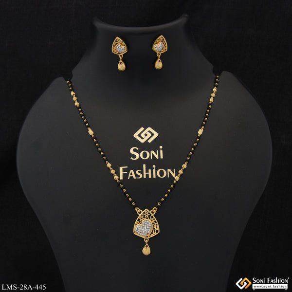 1 Gram Gold Plated with Diamond Funky Design Mangalsutra Set for Women - Style A445