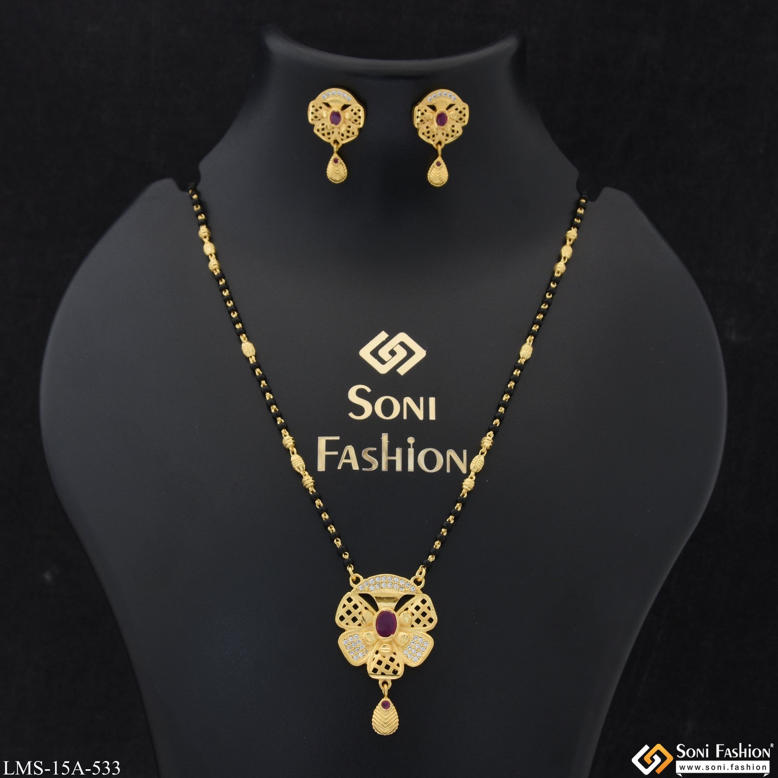 Gold mangalsutra set with earrings deals