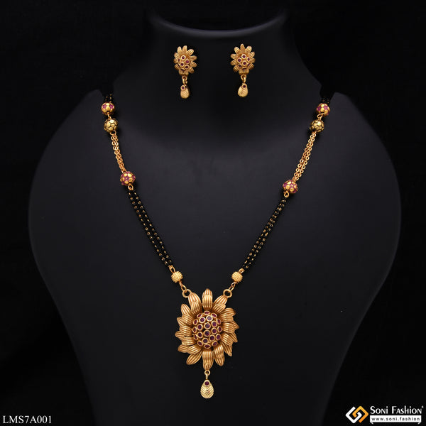 Pink Diamond Flower Design Gold Plated Mangalsutra Set For Women - Style Lmsa001