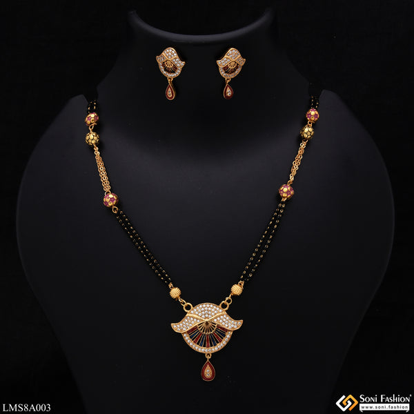 Eye-catching Design With Diamond Gold Plated Mangalsutra Set For Women - Style Lmsa003