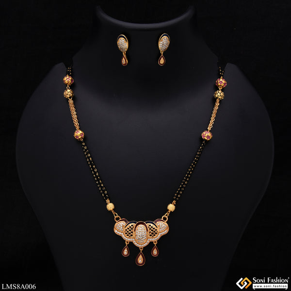 Sparkling Design With Diamond Gold Plated Mangalsutra Set For Women - Style Lmsa006