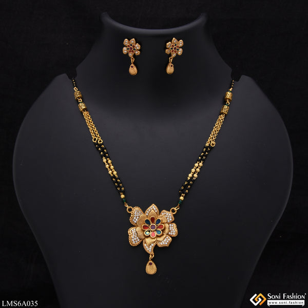 Flower With Diamond Funky Design Gold Plated Mangalsutra Set For Women - Style Lmsa035