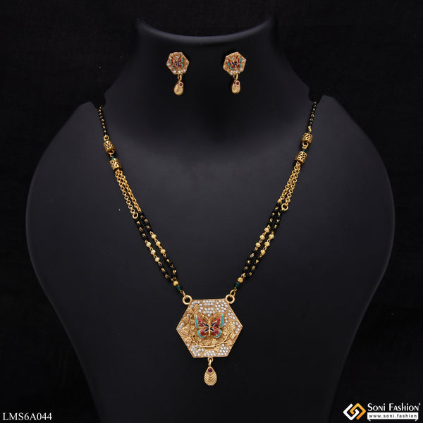 Butterfly With Diamond Sparkling Design Gold Plated Mangalsutra Set - Style Lmsa044