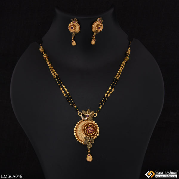 Latest Design With Diamond Gold Plated Mangalsutra Set - Style Lmsa046