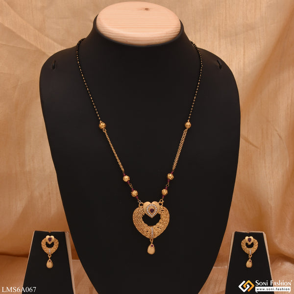 Heart Shape With Diamond Sparkling Design Gold Plated Mangalsutra Set - Style Lmsa067