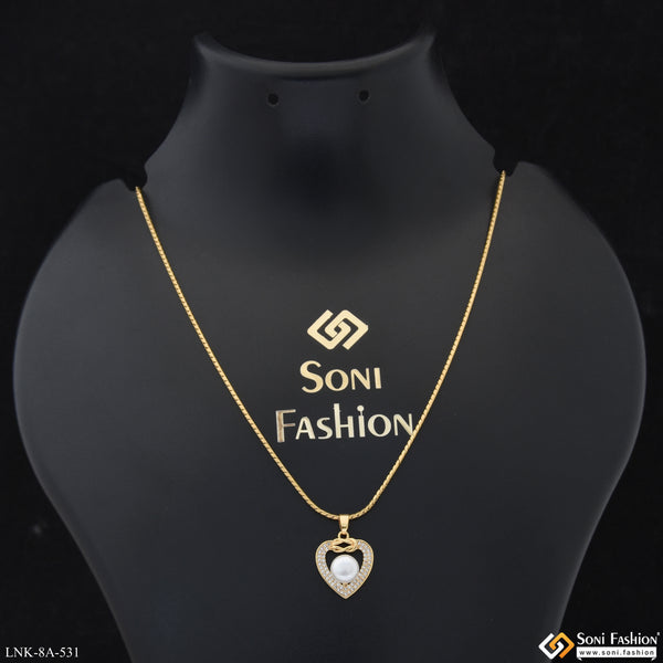 White Bead On heart Shape Pendant With Chain for Ladies - Style A531