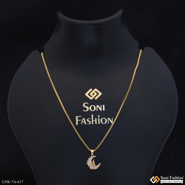 Butterfly On Half Moon Gold Plated Chain Pendant For Ladies - Style A617