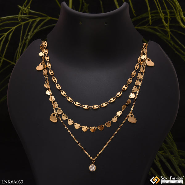 3 Line Heart Charming Design Golden Color Necklace for Women - Style LNKA033