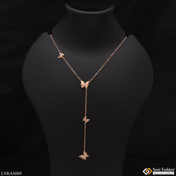 Butterfly Best Quality Glittering Design Rose Gold Necklace For Girls - Style Lnka068