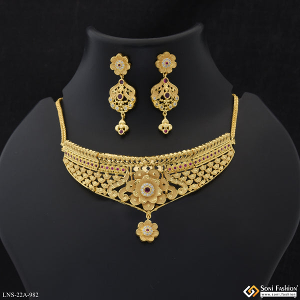 Decorative Design Gold Plated Choker Necklace Set for Women - Style A982