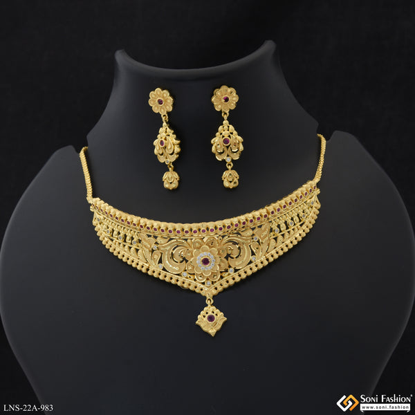 Unique Design Gold Plated Choker Necklace Set for Women - Style A983