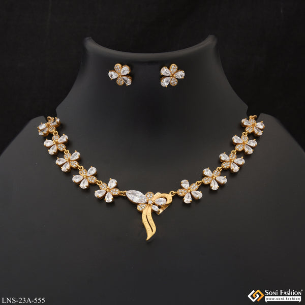 Glittering Design Designer Gold Plated Necklace Set for Ladies - Style A555