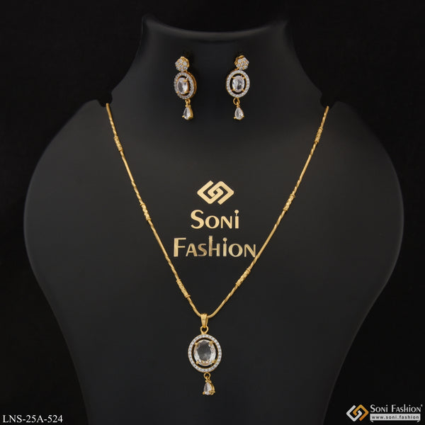 1 Gram Gold Plated with Diamond New Style Necklace Set for Ladies - Style A524