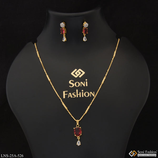 1 Gram Gold Plated Magnificent Design Necklace Set for Ladies - Style A526