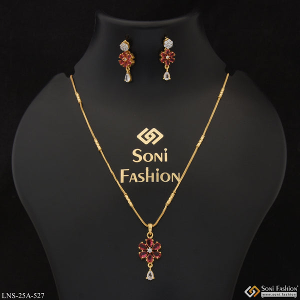 1 Gram Gold Plated Unique Design Necklace Set for Ladies - Style A527