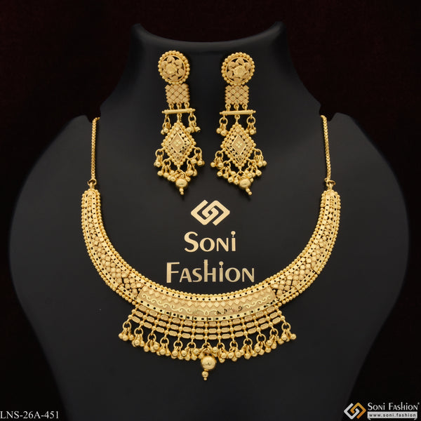 1 Gram Gold Plated Funky Design Gold Plated Necklace Set for Lady - Style A451