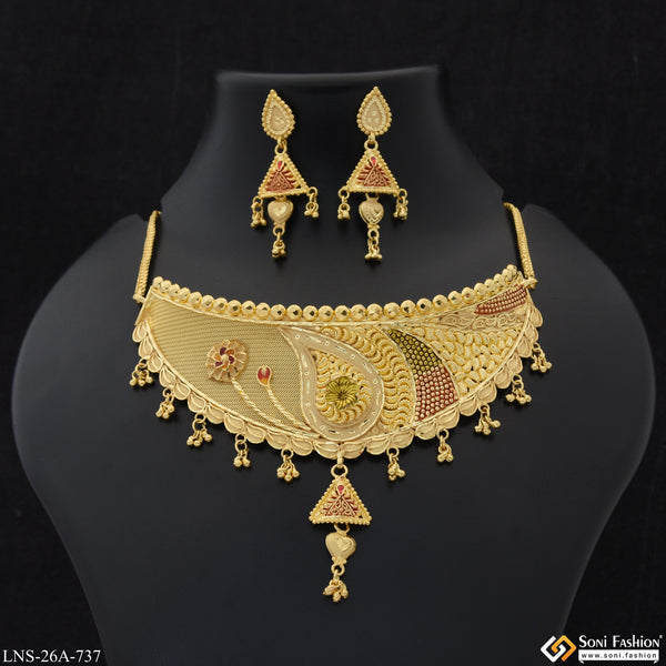 1 Gram Gold Plated Stunning Design Necklace Set for Women - Style A737