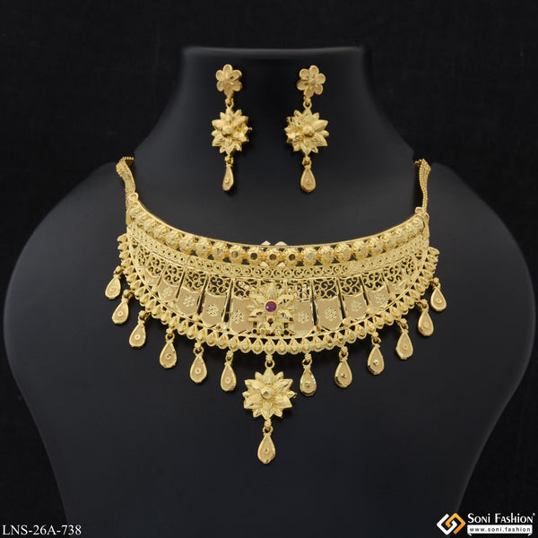 1 Gram Gold Plated Exclusive Design Necklace Set for Women - Style A738