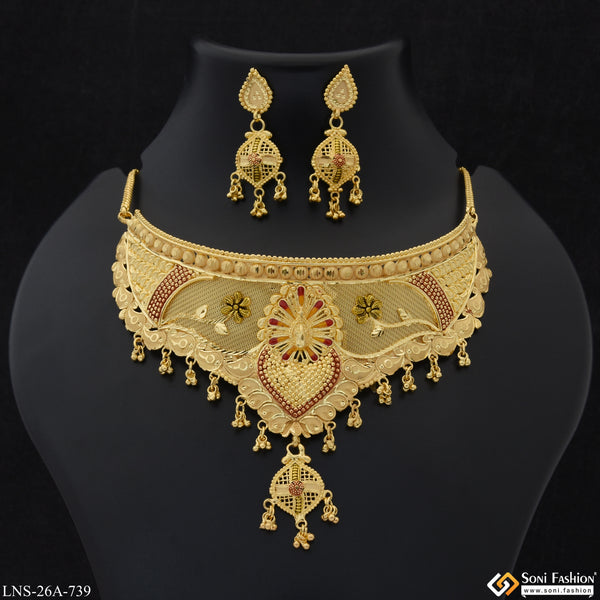 1 Gram Gold Plated Finely Detailed Necklace Set for Women - Style A739