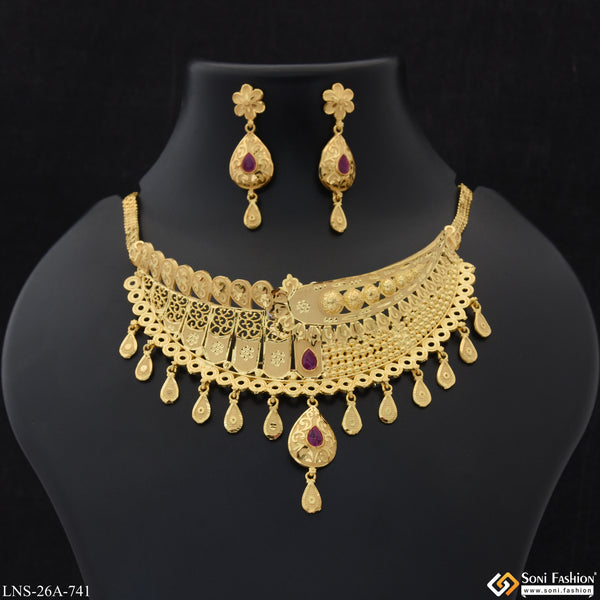 1 Gram Gold Plated Superior Quality Necklace Set for Women - Style A741