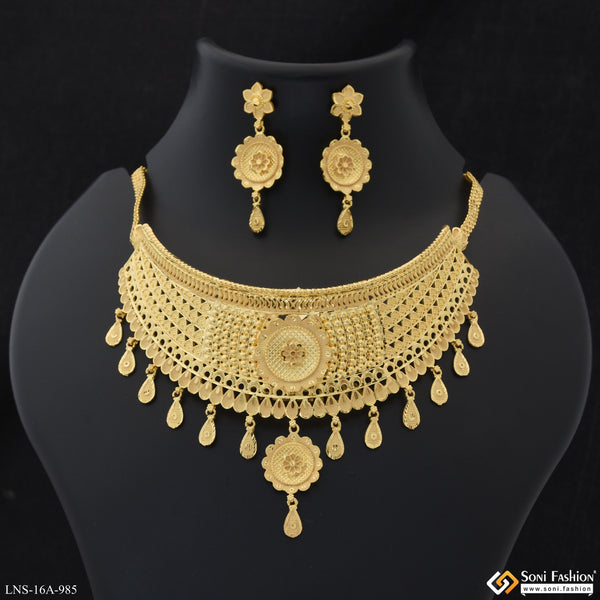 1 Gram Gold Plated Choker Necklace Set for Women - Style A985